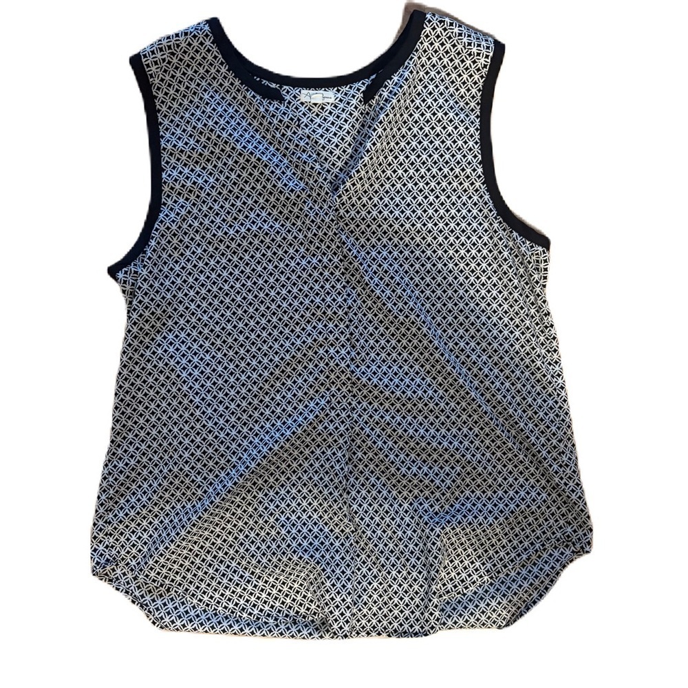 Antilia Femme Black and White Sleeveless Tank Top Large Button Down